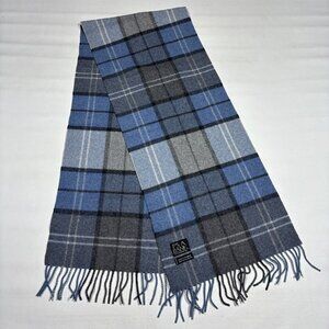 Jos. A. Bank 100% Cashmere Soft Blue/Gray Plaid Fringe Scarf Adult OS 58X12
